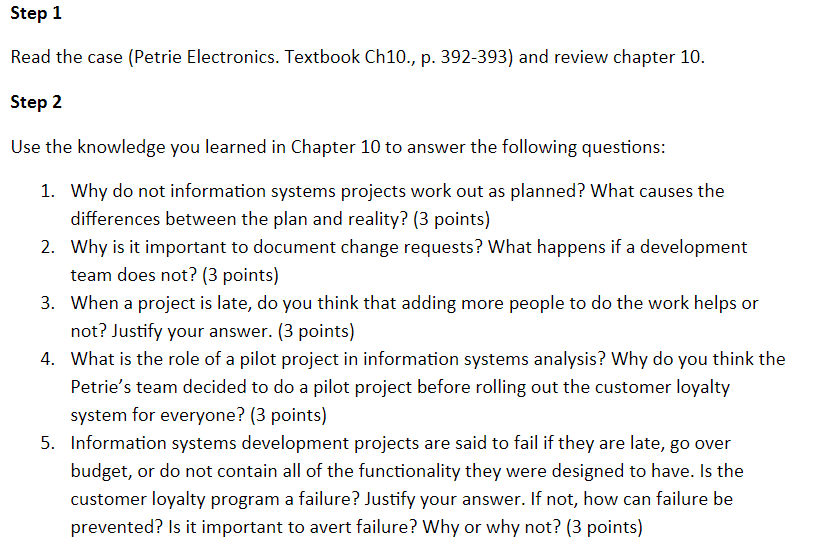 Case study below Step 1 Read the case (Petrie