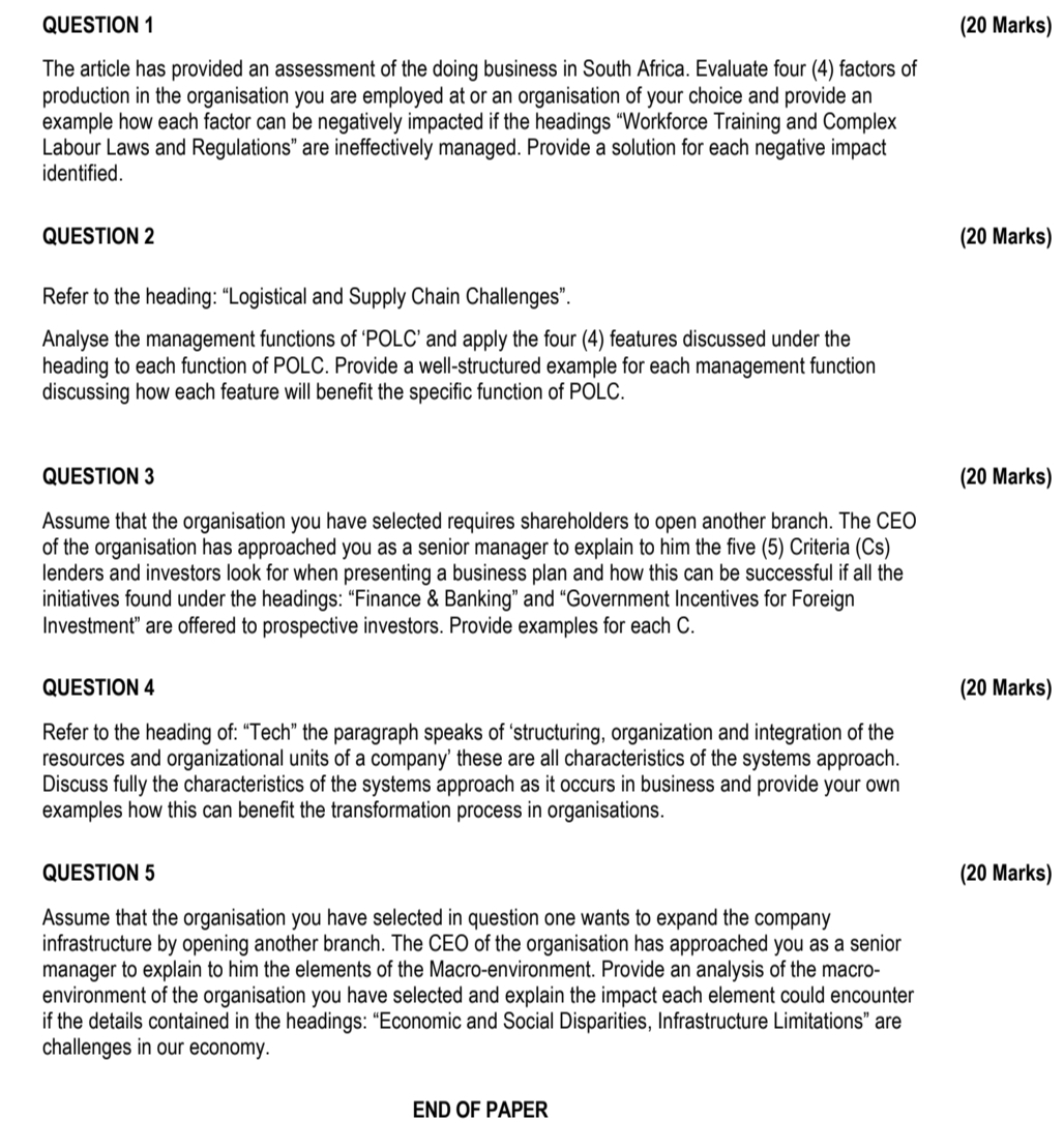 QUESTION 1 ( 2 0 Marks ) The article has provided