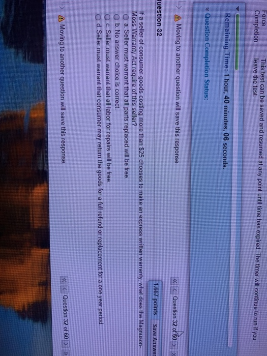 Ce Completion This test can be saved and resumed