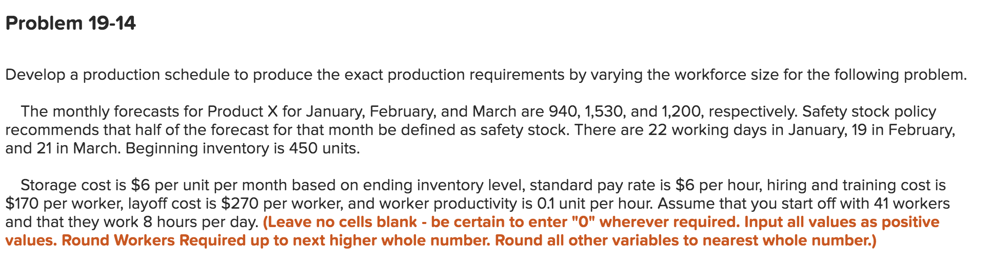 Problem 19-14 Develop a production schedule to