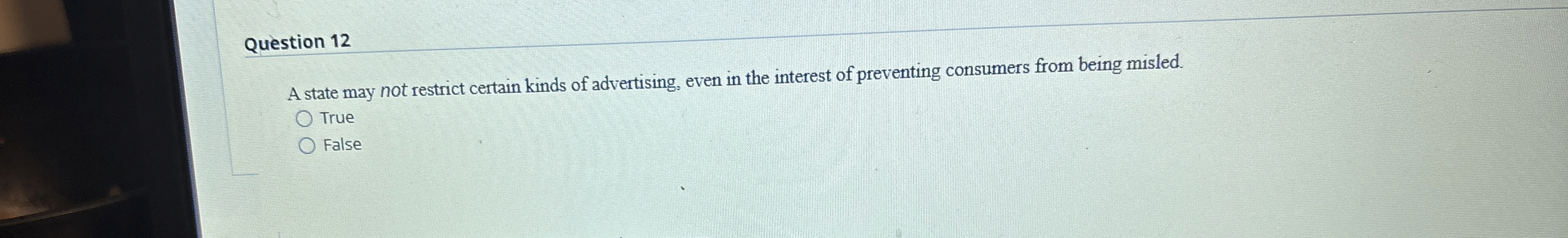Question 1 2 A state may not restrict certain