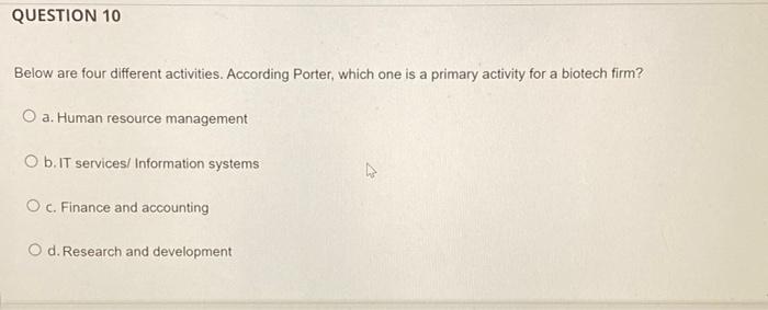 QUESTION 10 Below are four different activities.