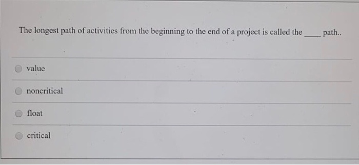 The longest path of activities from the beginning