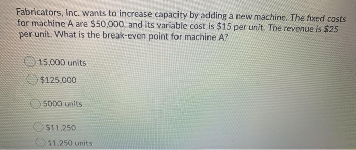 Fabricators, Inc. wants to increase capacity by