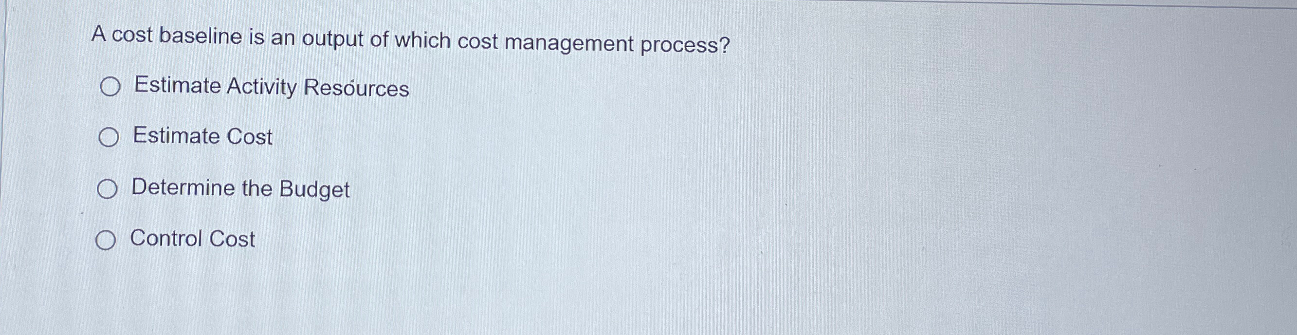 A cost baseline is an output of which cost