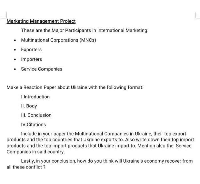 Marketing Management Project These are the Major
