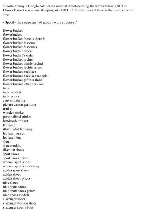 "Create a sample Google Ads search account