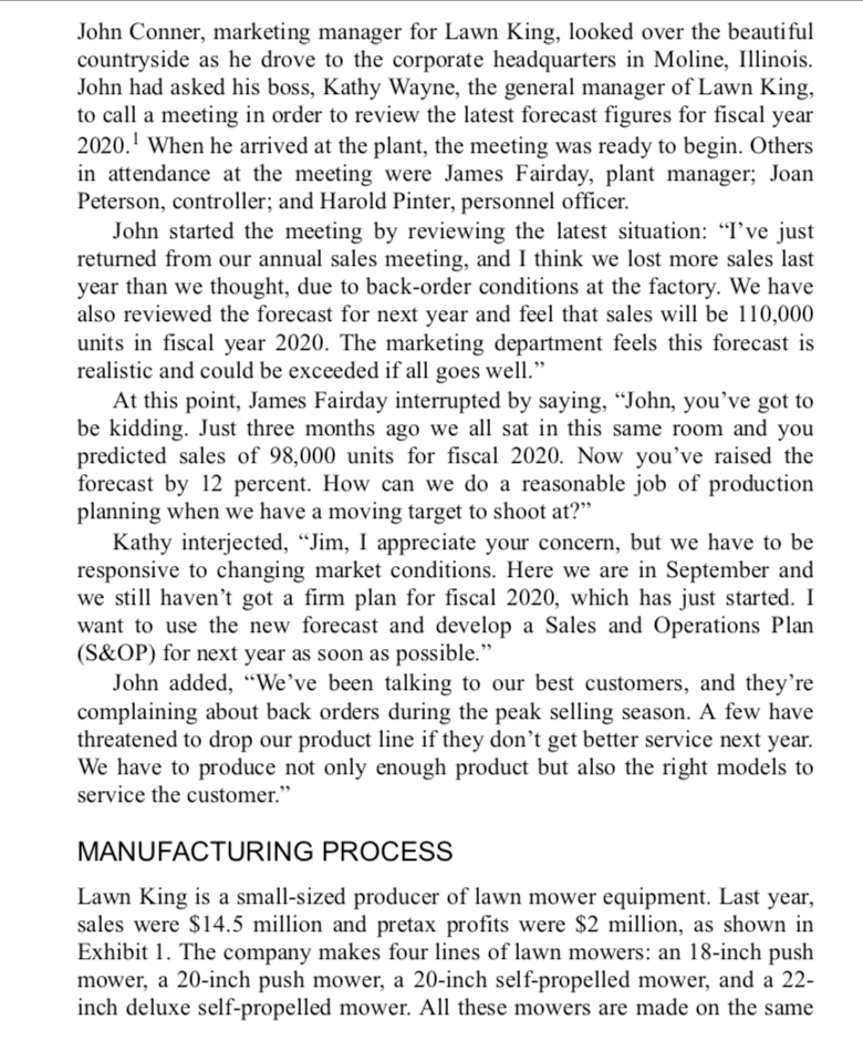 Question: Develop an S&OP plan by month for