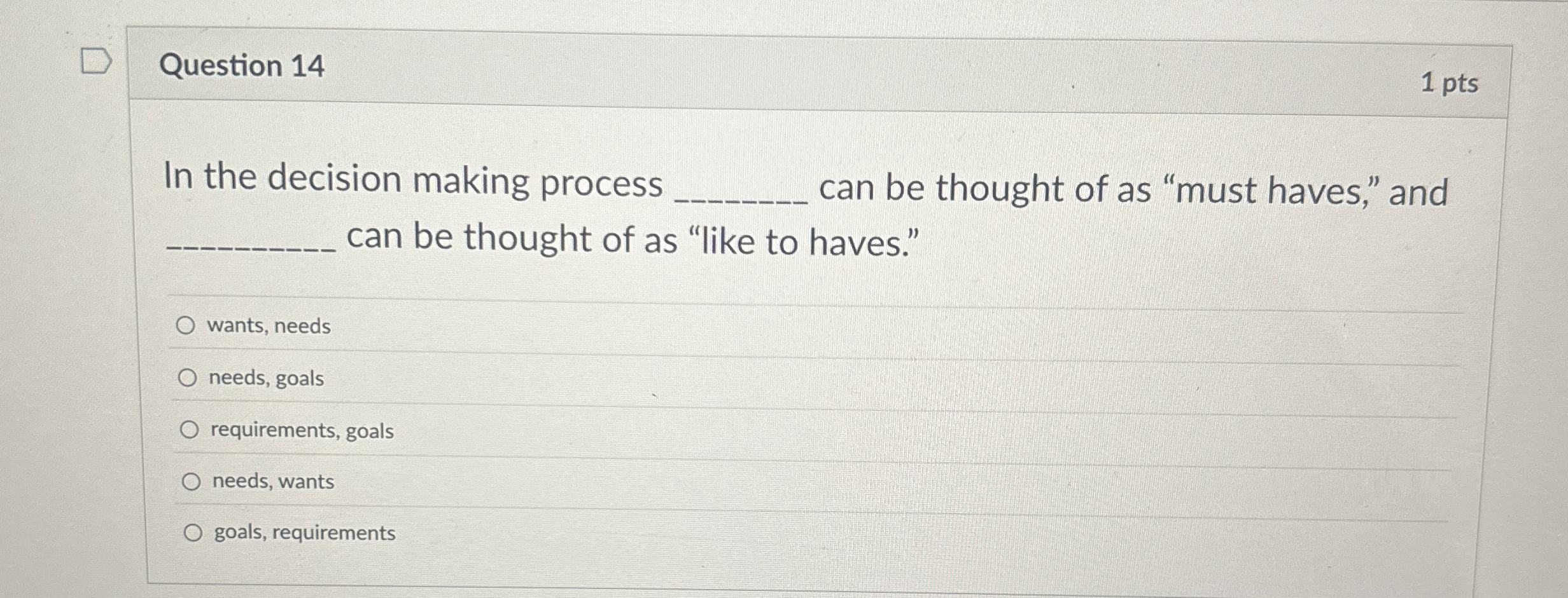 Question 1 4 In the decision making process can