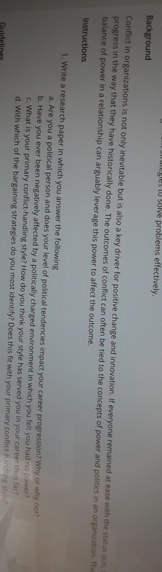 U solve problems effectively. Background Conflict