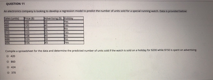 QUESTION 11 An electronics company is looking to