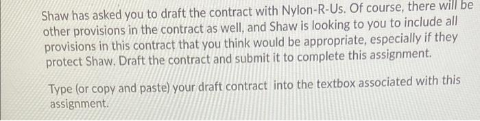 Instructions Imagine you work for Shaw