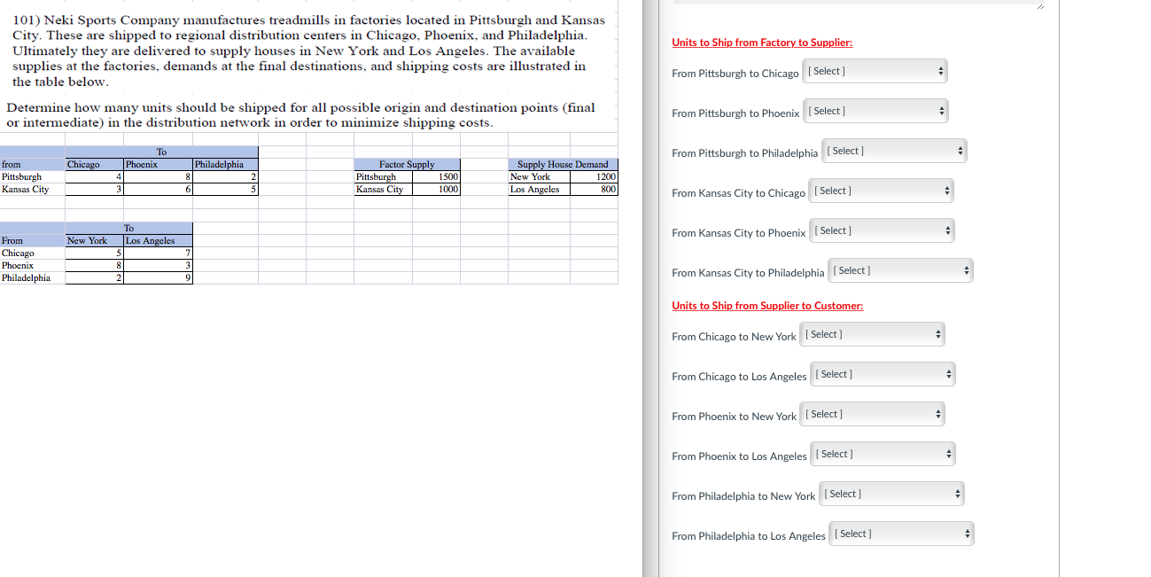 Units to Ship from Factory to Supplier: 101) Neki