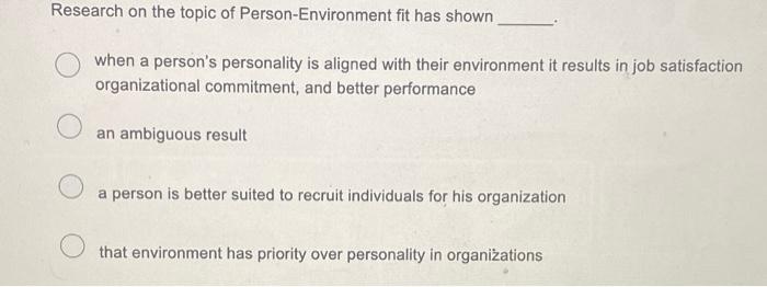 Research on the topic of Person-Environment fit