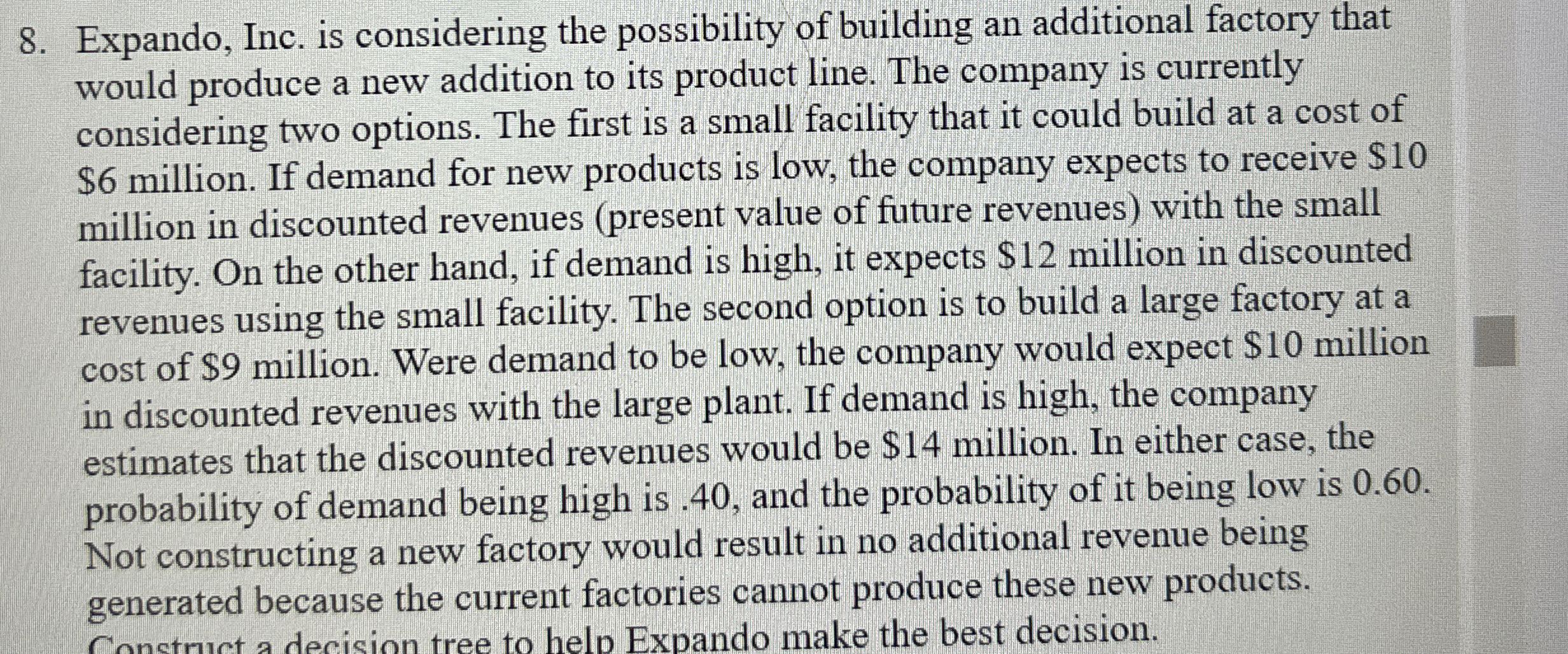 Expando, Inc. is considering the possibility of