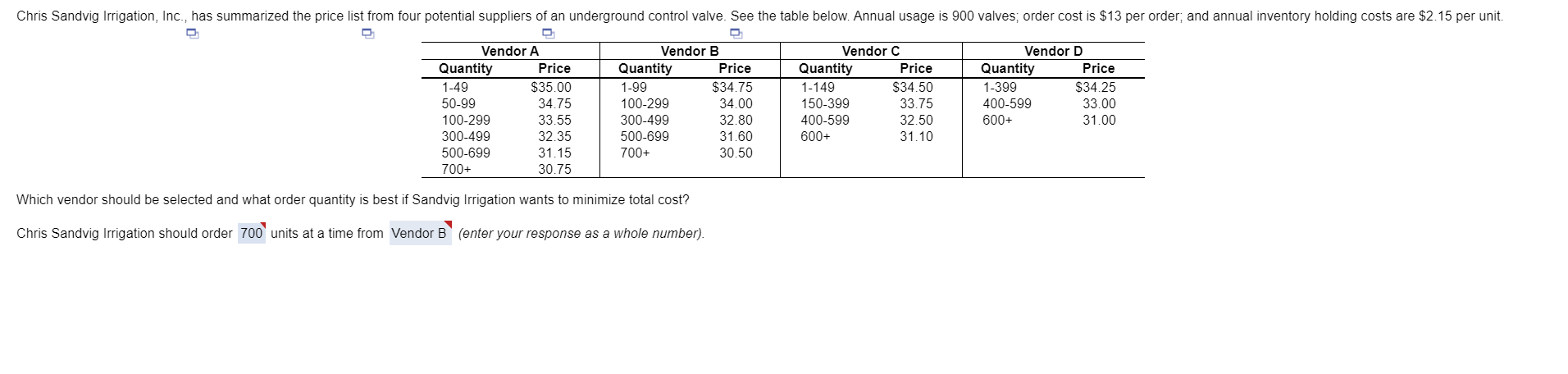 Joe Henry's machine shop uses 2,500 brackets