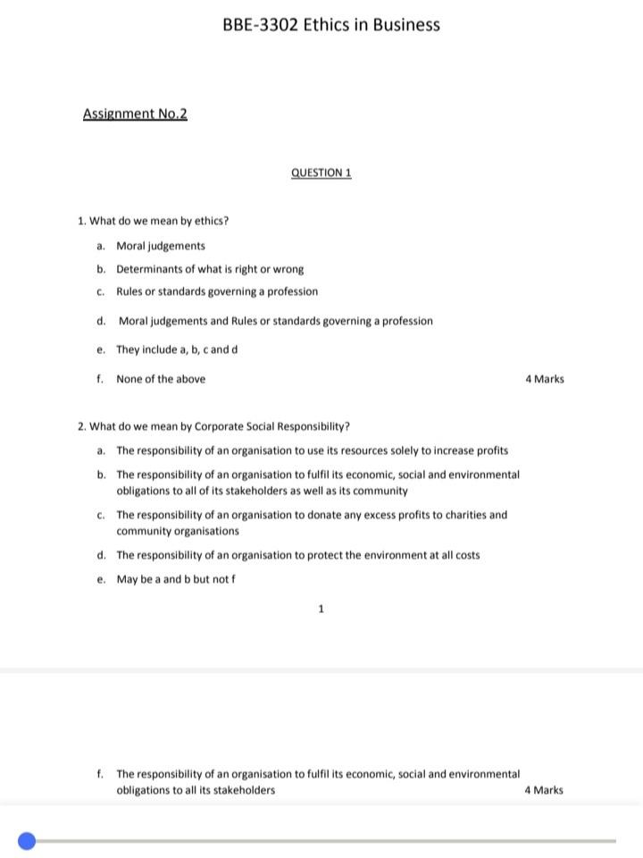 BBE-3302 Ethics in Business Assignment No.2
