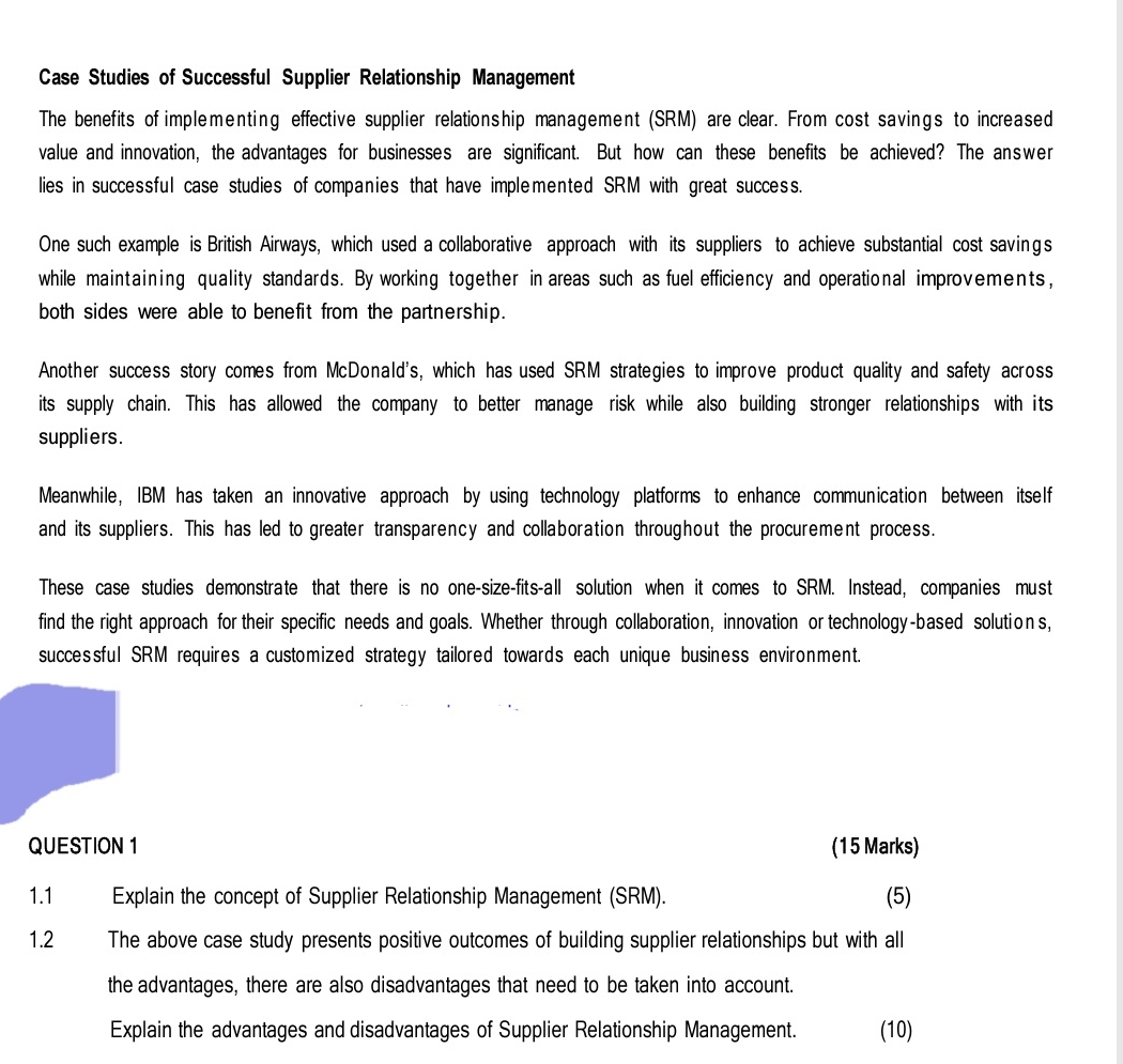 QUESTION 1 ( 1 5 Marks ) 1 . 1 Explain the