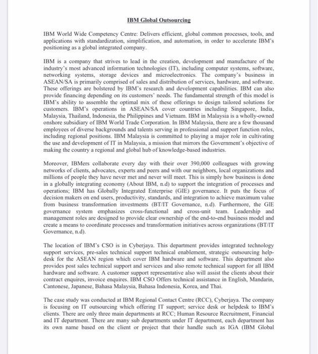 IBM Global Outsourcing IBM World Wide Competency