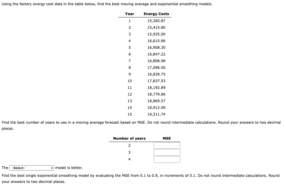 Using the factory energy cost data in the table