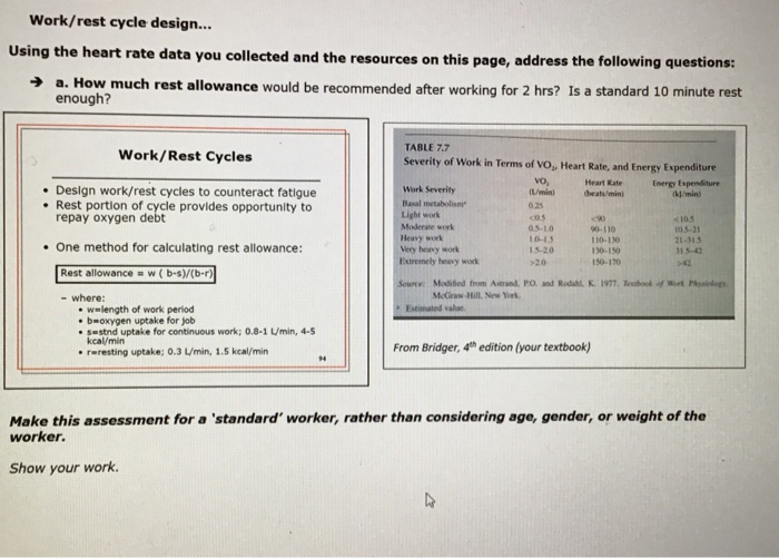 Work/rest cycle design... Using the heart rate
