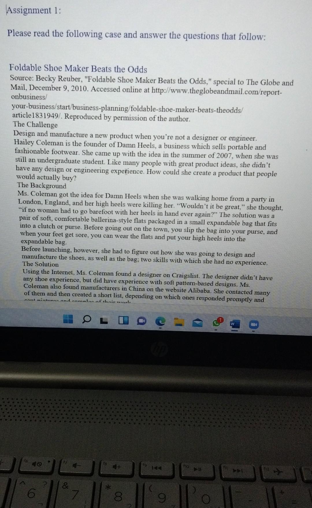 Assignment 1: Please read the following case and