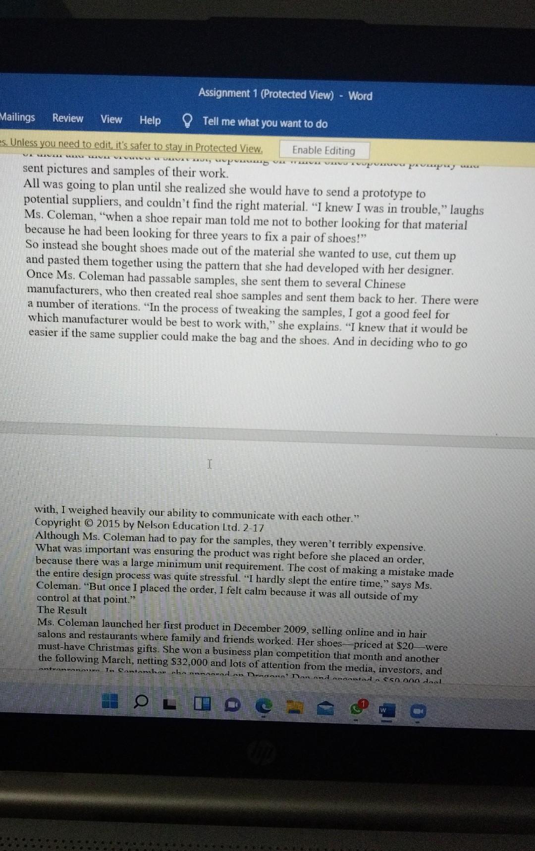 Assignment 1: Please read the following case and