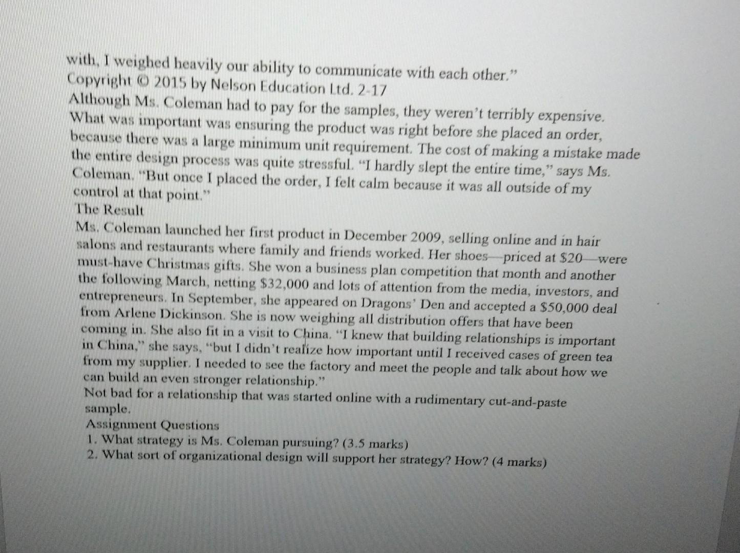 Assignment 1: Please read the following case and