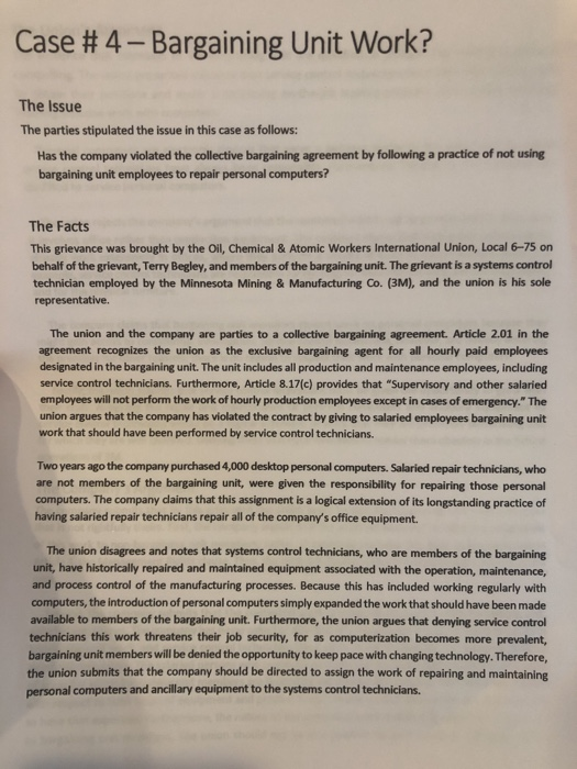 Case # 4-Bargaining Unit Work? The Issue The