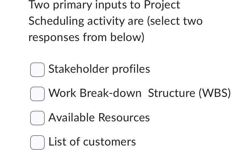 Two primary inputs to Project Scheduling activity