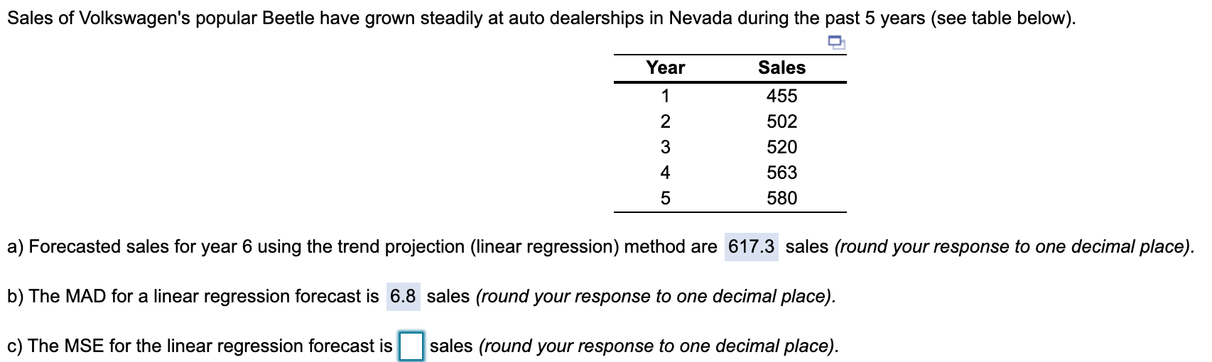 How do i solve C Sales of Volkswagen's popular
