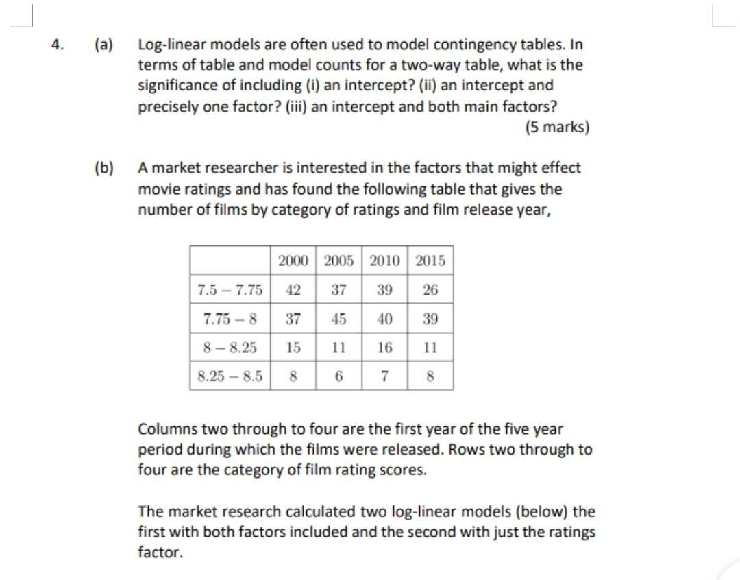 4. (a) Log-linear models are often used to model