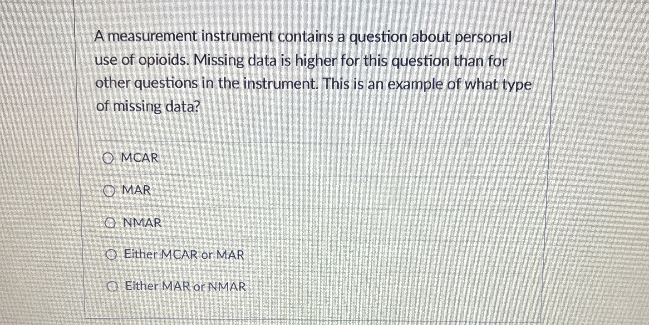 A measurement instrument contains a question