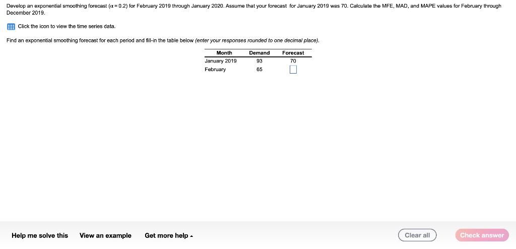 Develop an exponential smoothing forecast (a =