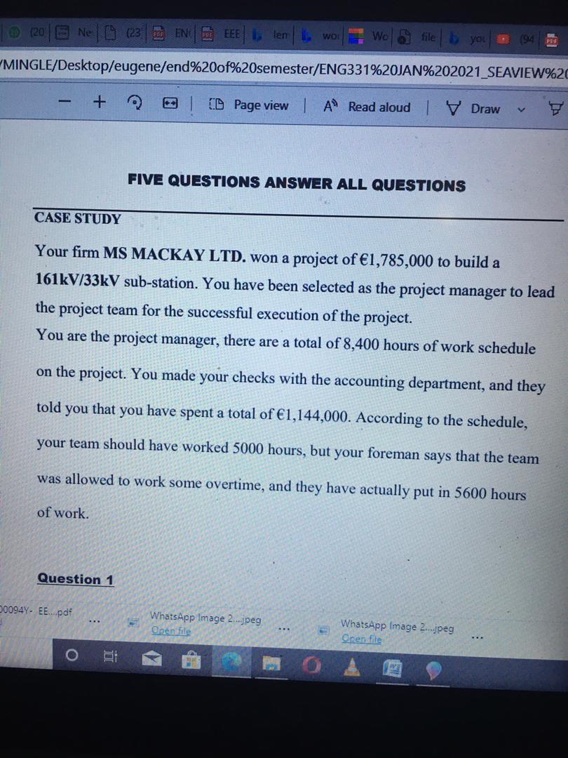 Question; Develop the activities sequence for the