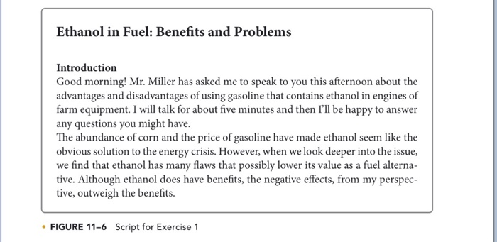 A script for a presentation about ethanol that a