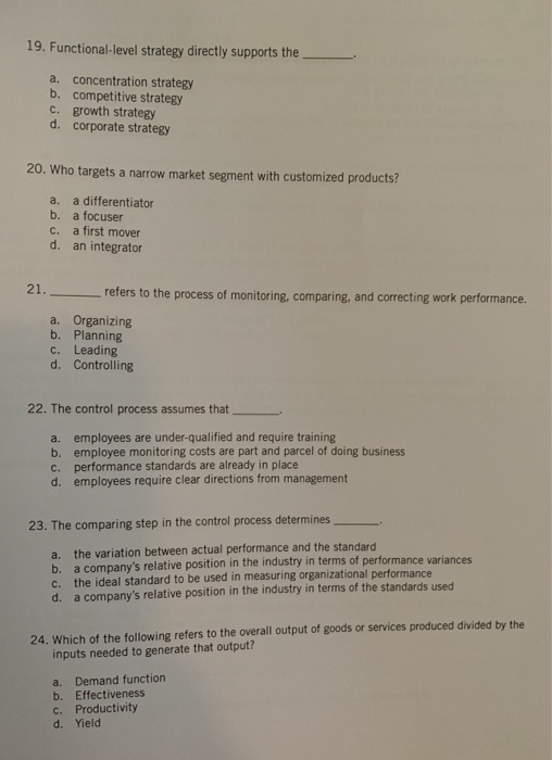 19. Functional-level strategy directly supports