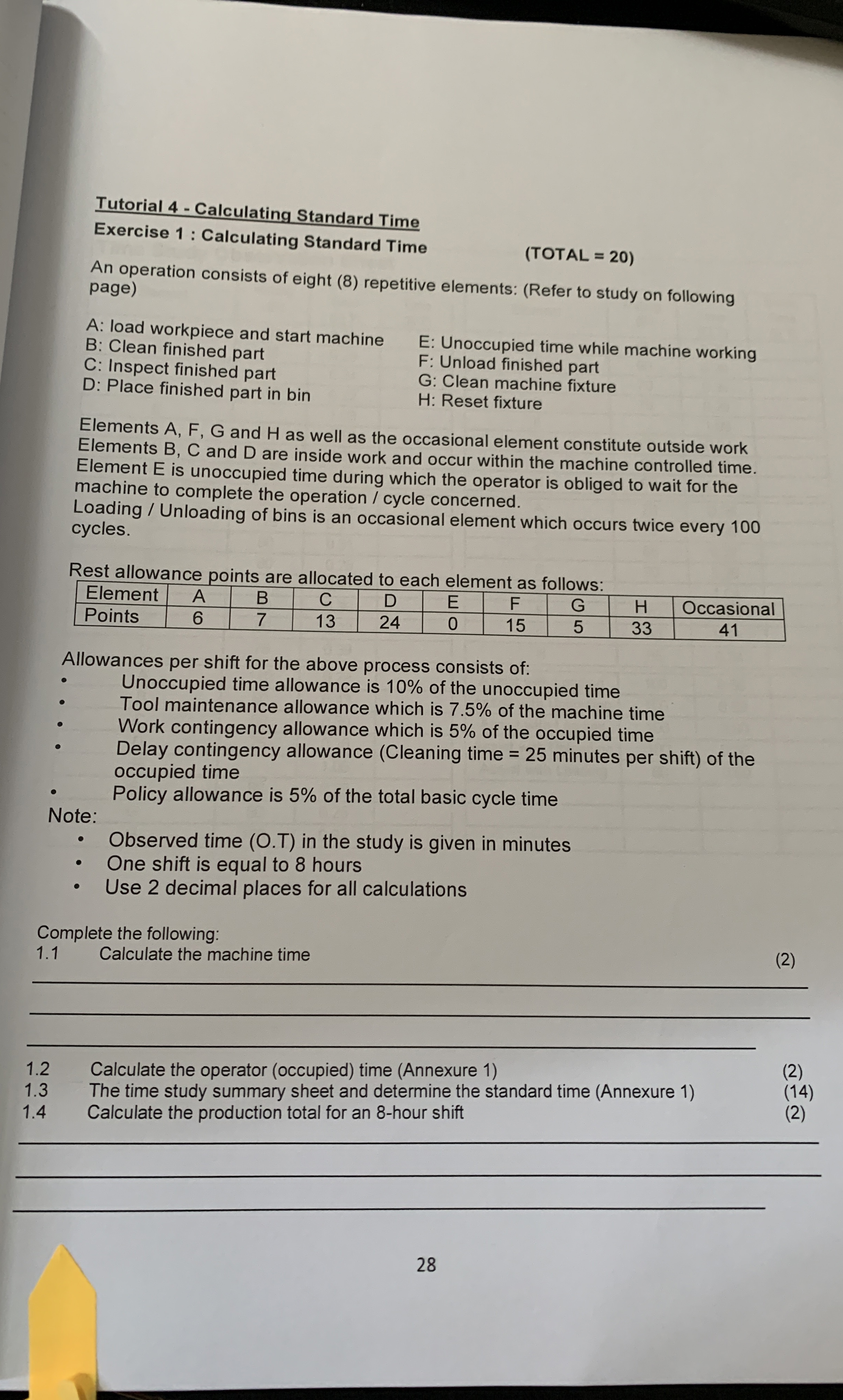 Tutorial 4 - Calculating Standard Time Exercise 1