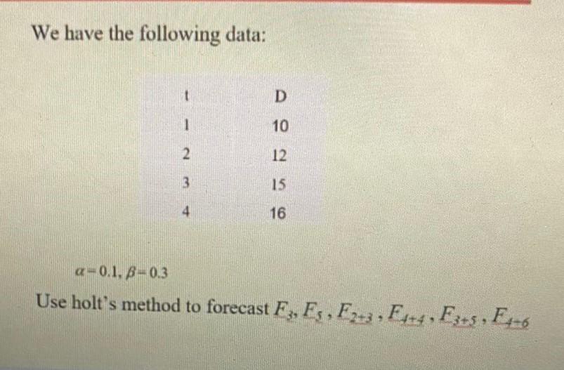 We have the following data: D 1 10 2 12 3 15 4 16