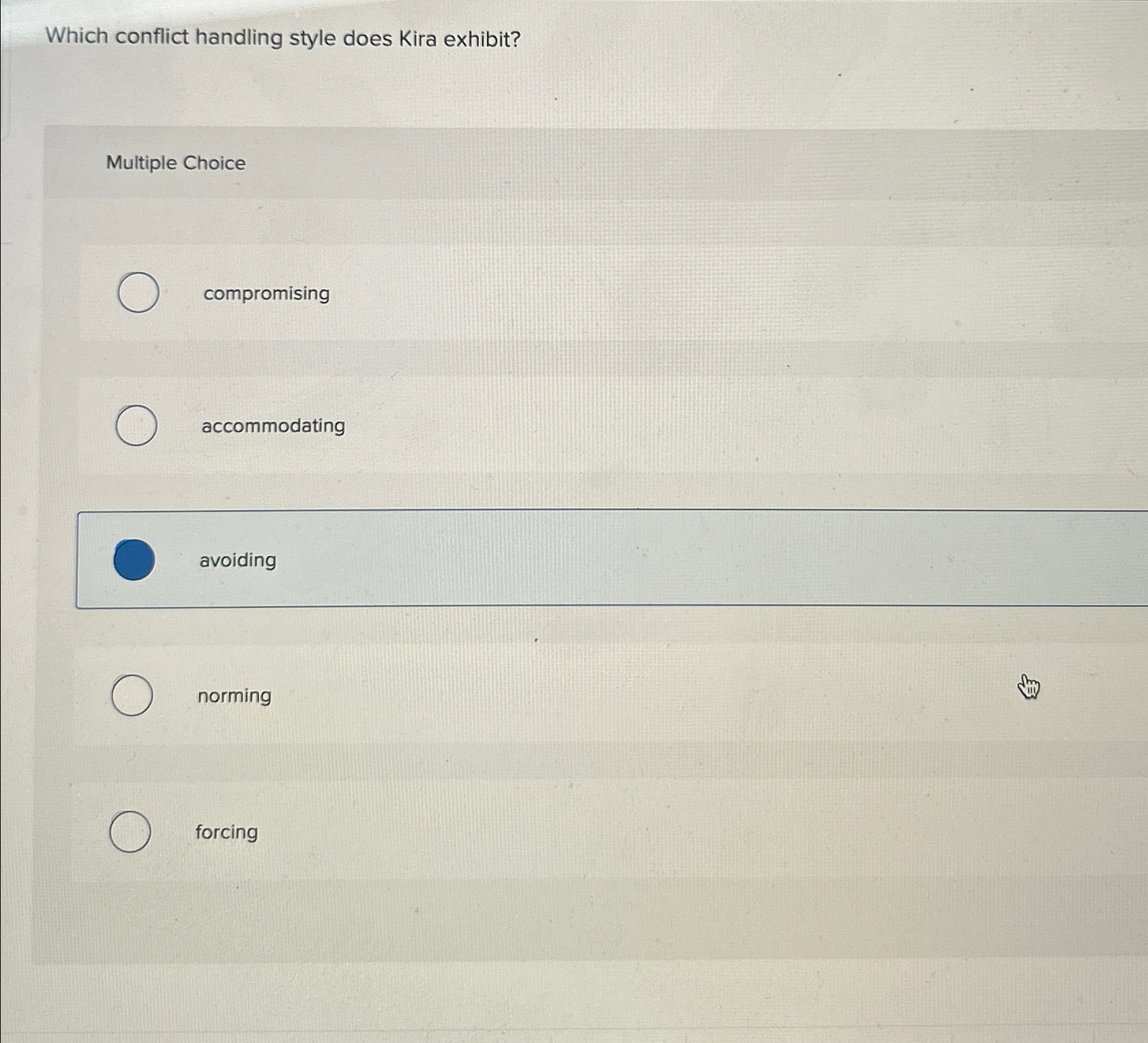 Which conflict handling style does Kira exhibit?
