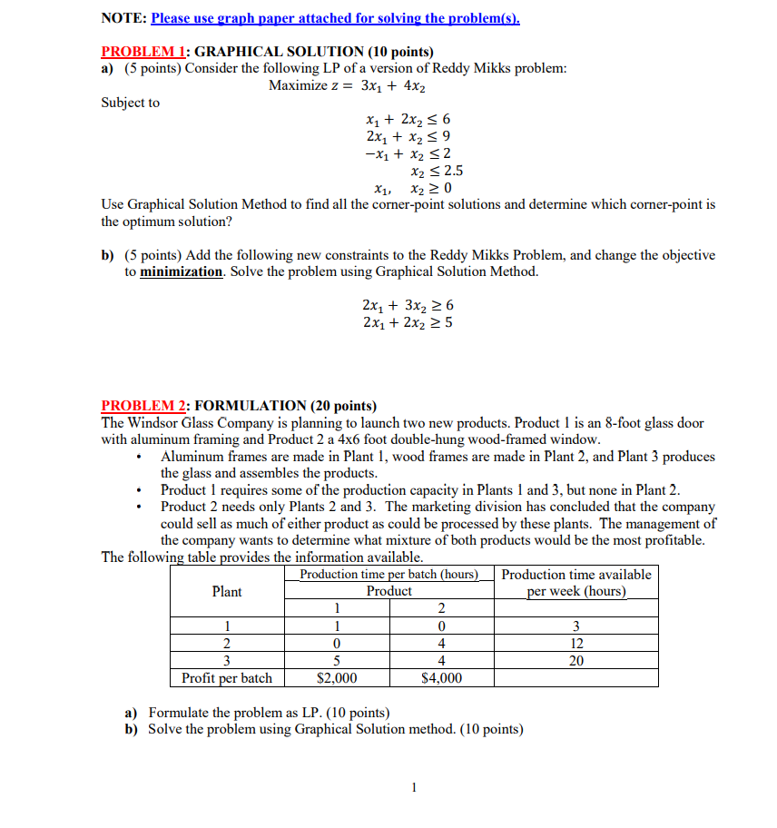 NOTE: Please use graph paper attached for solving