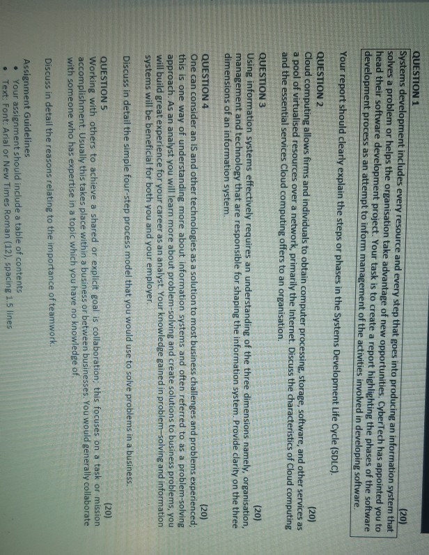 QUESTION 1 (20) Systems development includes