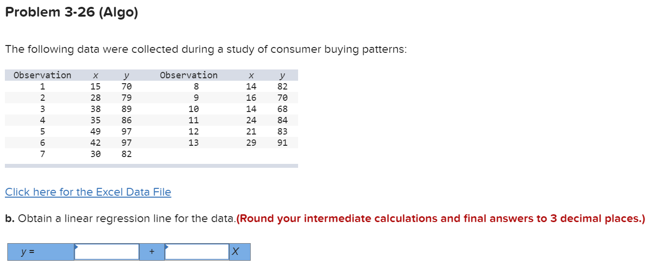 Problem 3-26 (Algo) The following data were