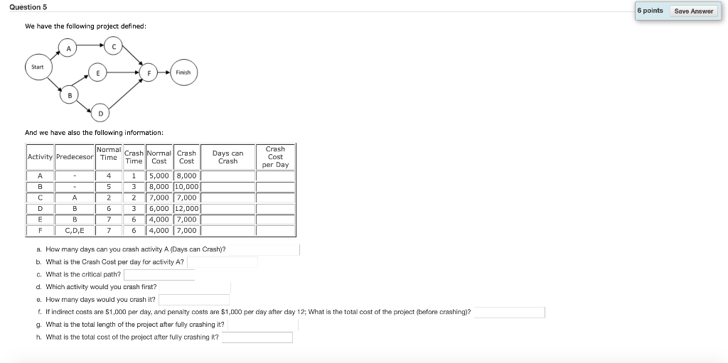 Question 5 6 points Save Answer We have the