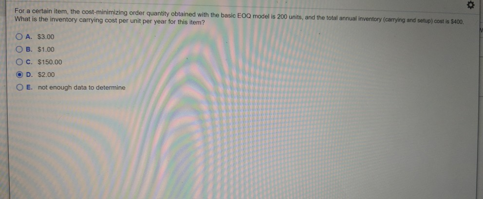 For a certain item, the cost-minimizing order