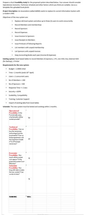 Prepare a strony by the proposed system described