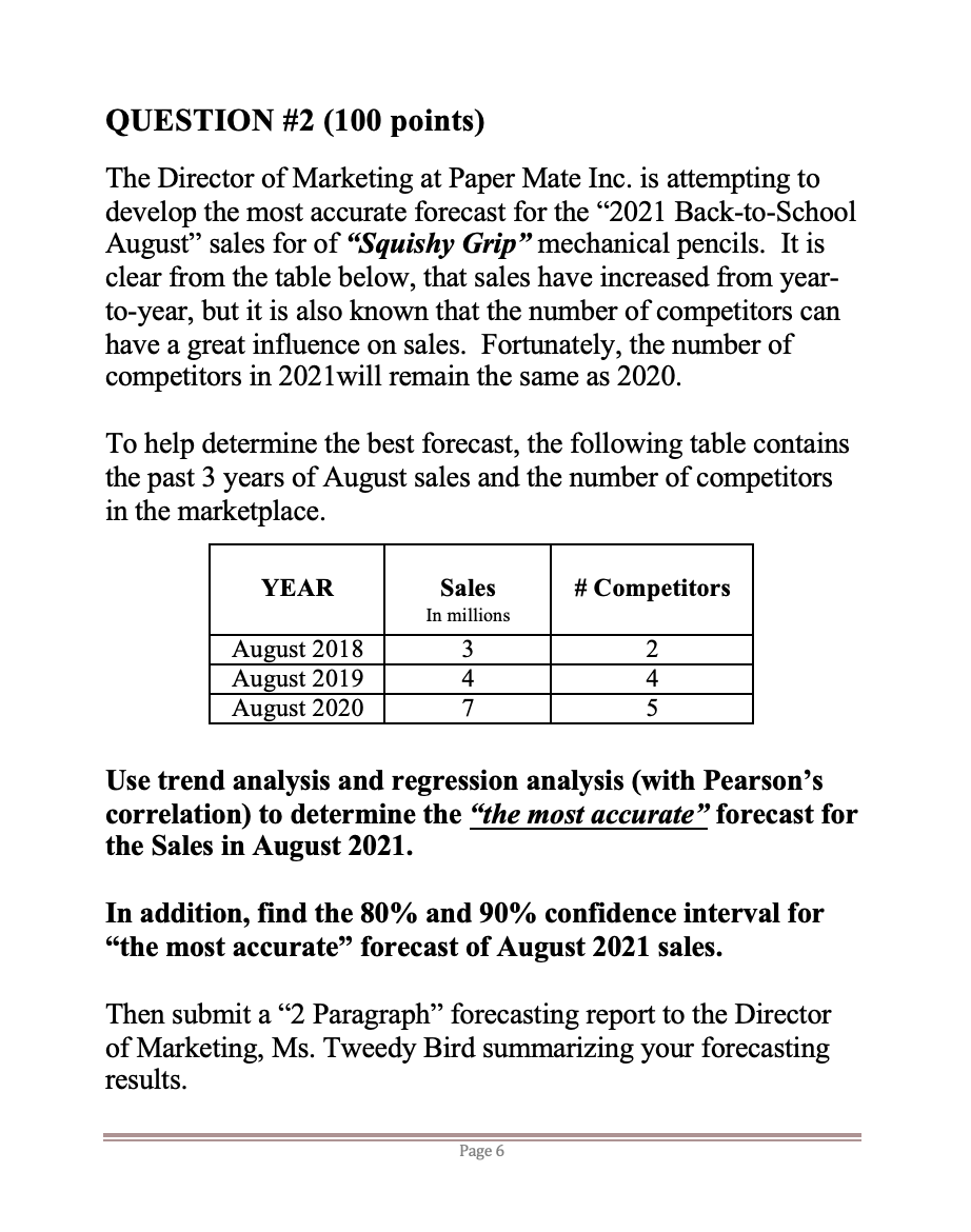 QUESTION #2 (100 points) The Director of