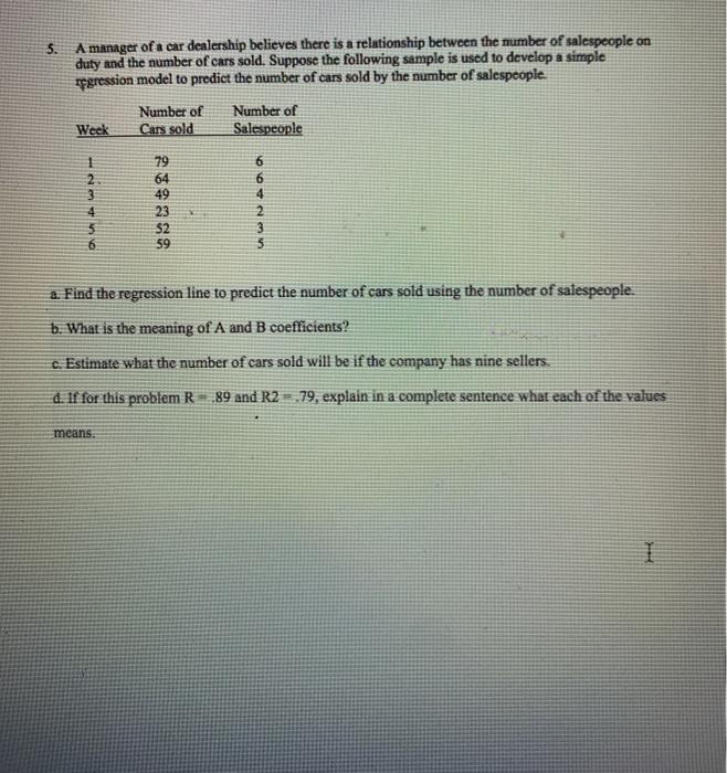 5. A manager of a car dealership believes there