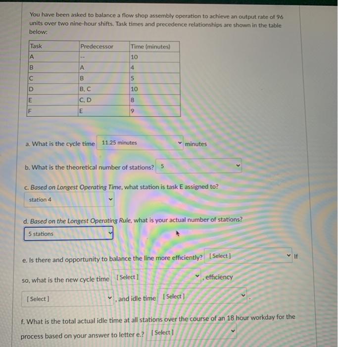 You have been asked to balance a flow shop