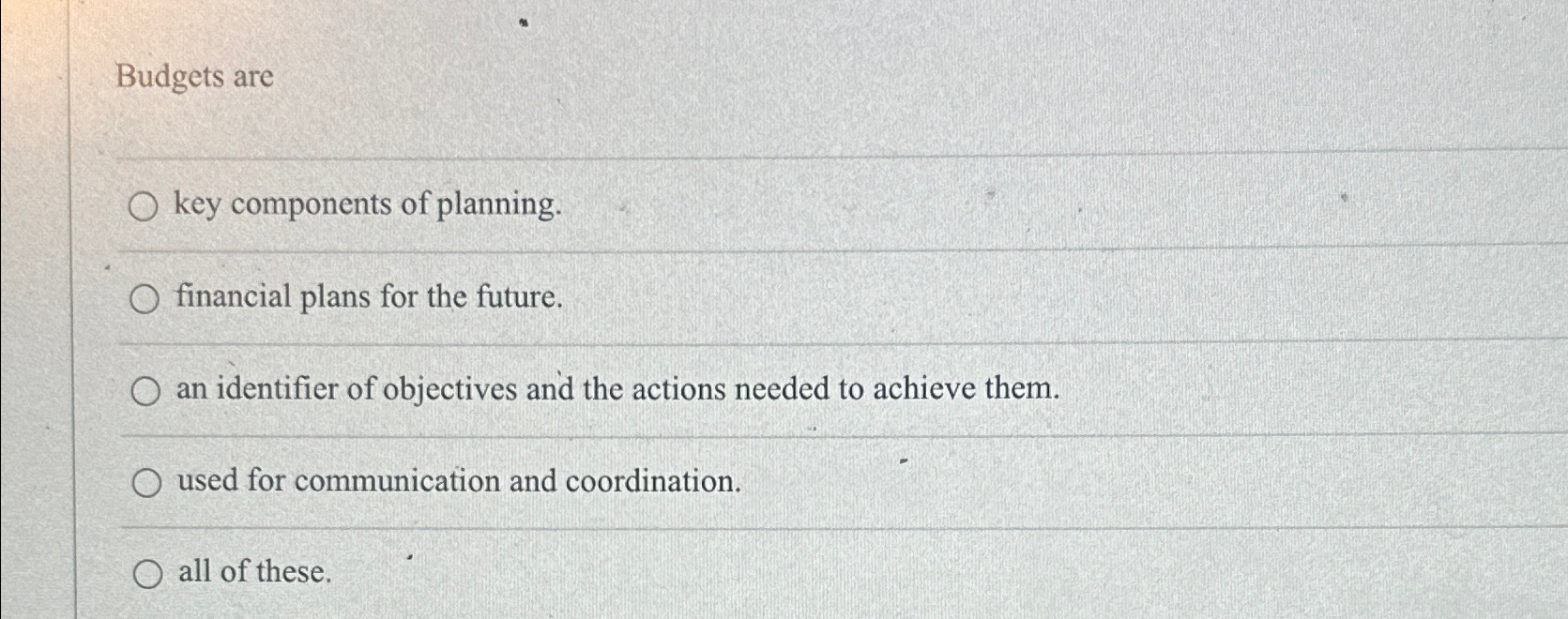 Budgets are key components of planning. financial